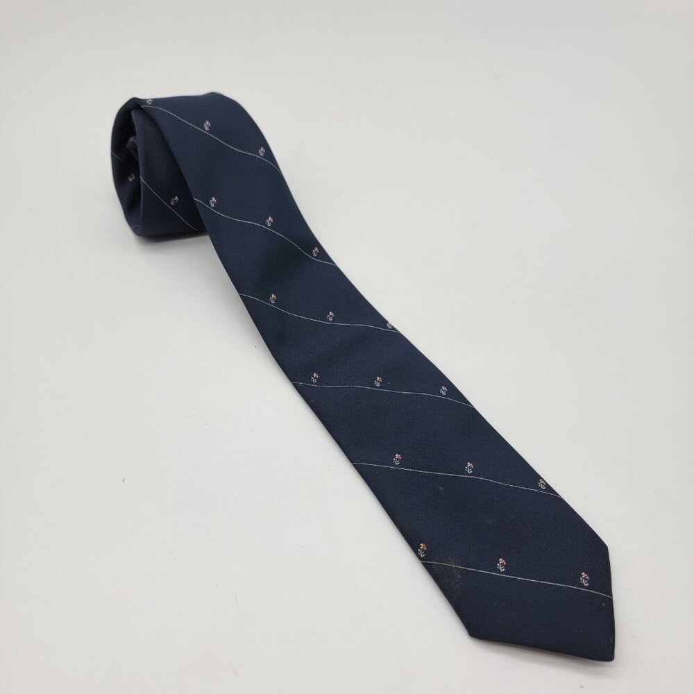 Vintage Jordache Navy Blue Classic Career‎ Tie Polyester Silk Floral EUC